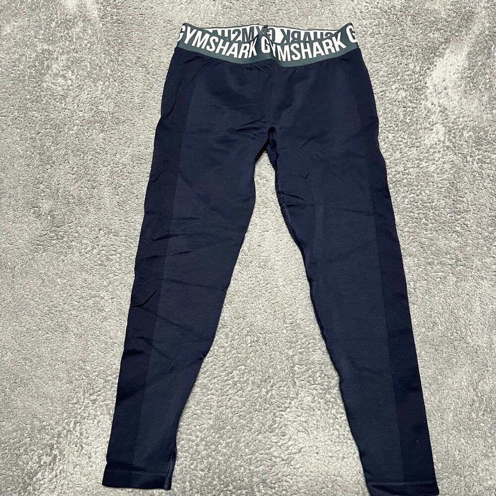 Gymshark Leggings Womens Large Blue Stripe Pull On Stretch Workout Gym Yoga